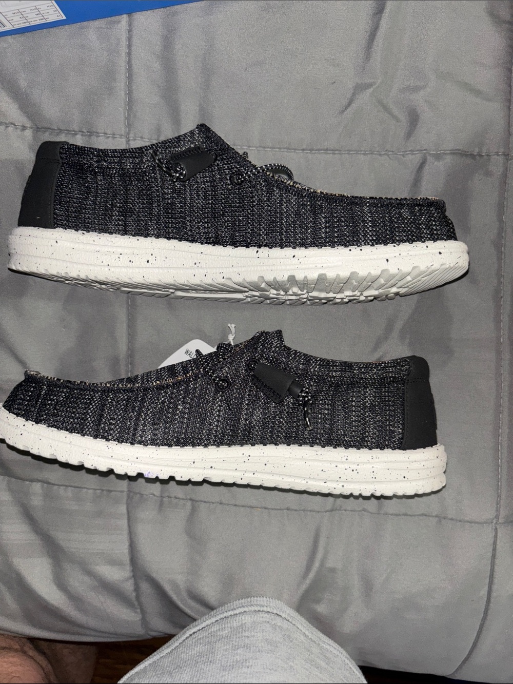 Hey Dude Charcoal Knit Slip-On Loafers with White Speckled Sole
